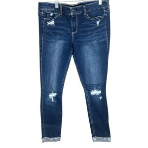 Hollister Blue Skinny Crop Jeans with Gold Stitching